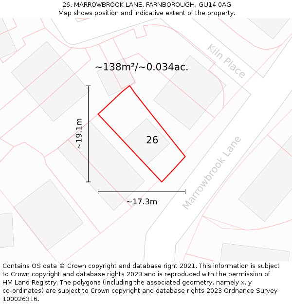 26, MARROWBROOK LANE, FARNBOROUGH, GU14 0AG: Plot and title map