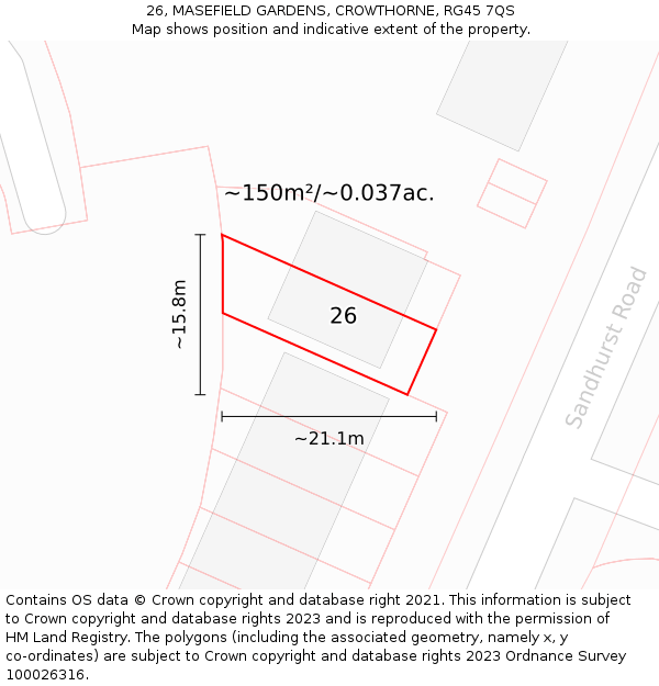 26, MASEFIELD GARDENS, CROWTHORNE, RG45 7QS: Plot and title map