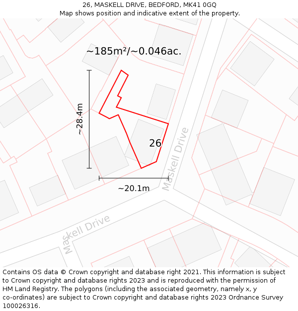 26, MASKELL DRIVE, BEDFORD, MK41 0GQ: Plot and title map