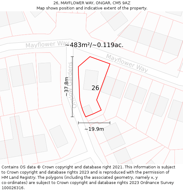 26, MAYFLOWER WAY, ONGAR, CM5 9AZ: Plot and title map