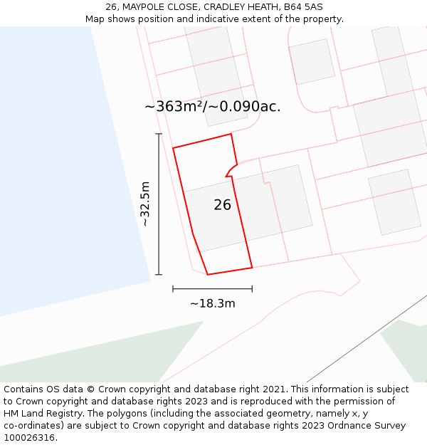 26, MAYPOLE CLOSE, CRADLEY HEATH, B64 5AS: Plot and title map