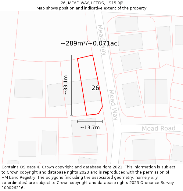 26, MEAD WAY, LEEDS, LS15 9JP: Plot and title map
