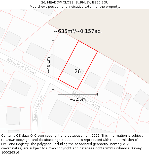 26, MEADOW CLOSE, BURNLEY, BB10 2QU: Plot and title map