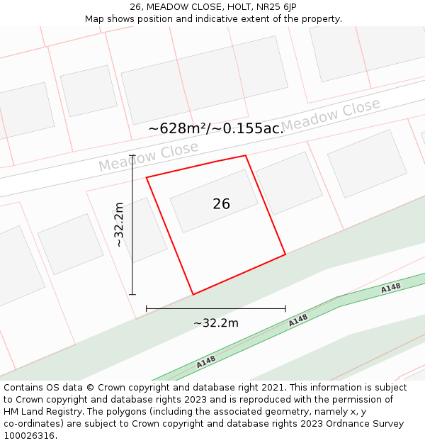 26, MEADOW CLOSE, HOLT, NR25 6JP: Plot and title map