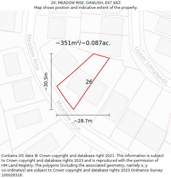 26, MEADOW RISE, DAWLISH, EX7 9AZ: Plot and title map