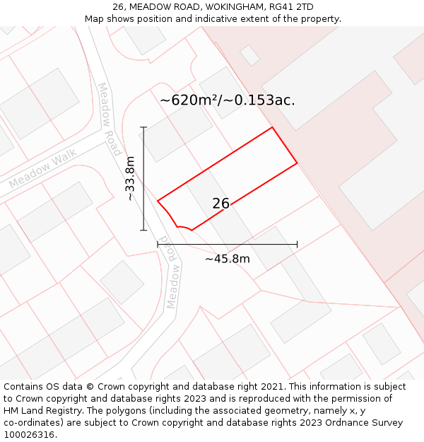 26, MEADOW ROAD, WOKINGHAM, RG41 2TD: Plot and title map