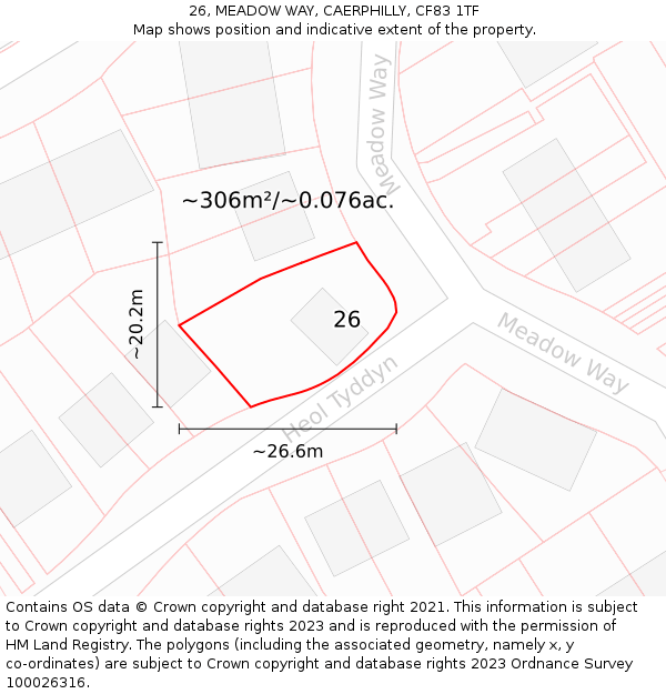 26, MEADOW WAY, CAERPHILLY, CF83 1TF: Plot and title map