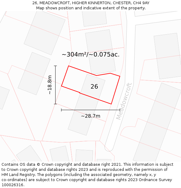 26, MEADOWCROFT, HIGHER KINNERTON, CHESTER, CH4 9AY: Plot and title map