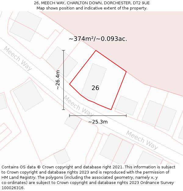 26, MEECH WAY, CHARLTON DOWN, DORCHESTER, DT2 9UE: Plot and title map