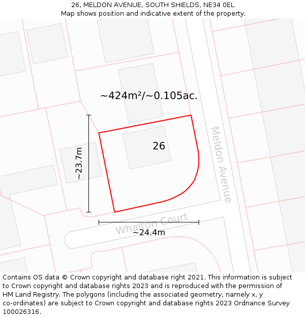 26, MELDON AVENUE, SOUTH SHIELDS, NE34 0EL: Plot and title map