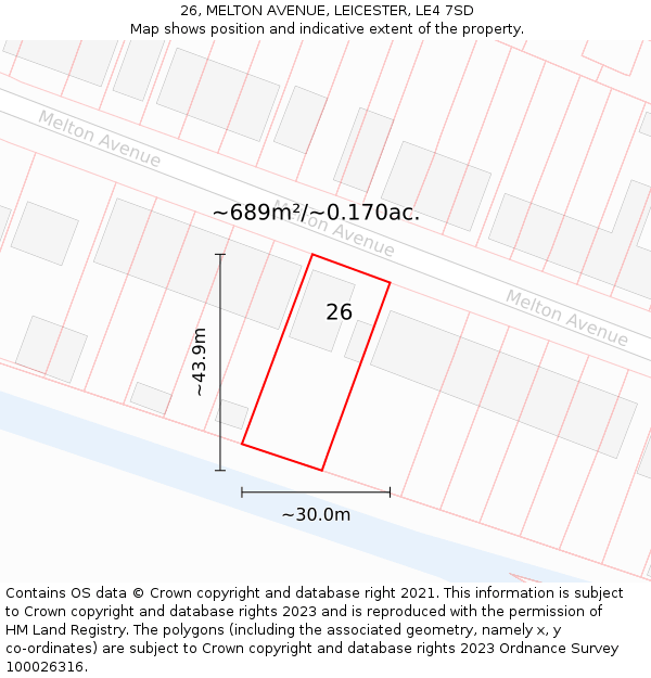 26, MELTON AVENUE, LEICESTER, LE4 7SD: Plot and title map