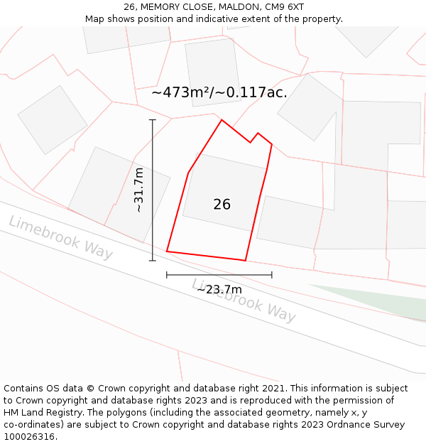 26, MEMORY CLOSE, MALDON, CM9 6XT: Plot and title map