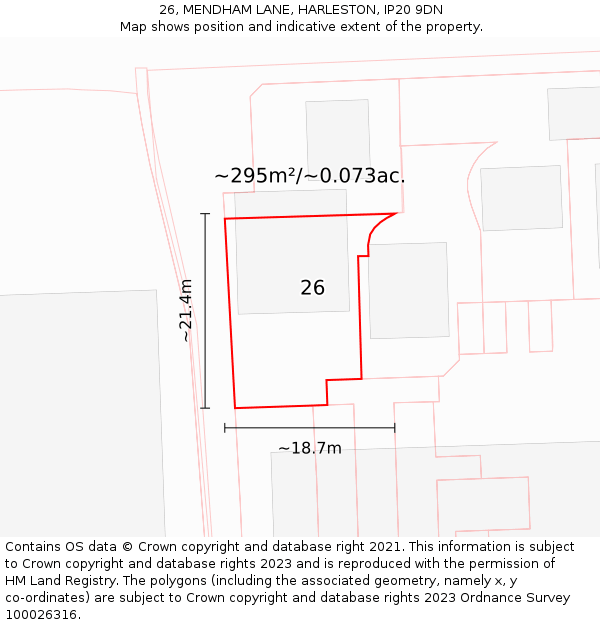 26, MENDHAM LANE, HARLESTON, IP20 9DN: Plot and title map