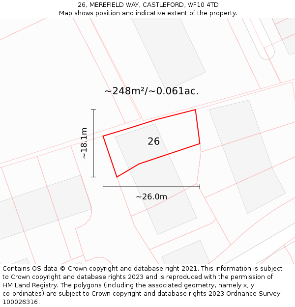 26, MEREFIELD WAY, CASTLEFORD, WF10 4TD: Plot and title map