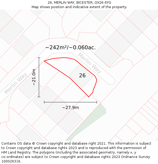 26, MERLIN WAY, BICESTER, OX26 6YG: Plot and title map