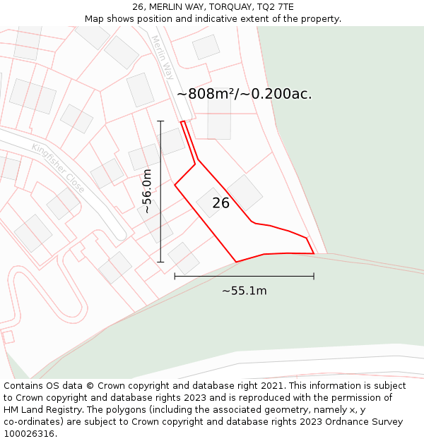 26, MERLIN WAY, TORQUAY, TQ2 7TE: Plot and title map