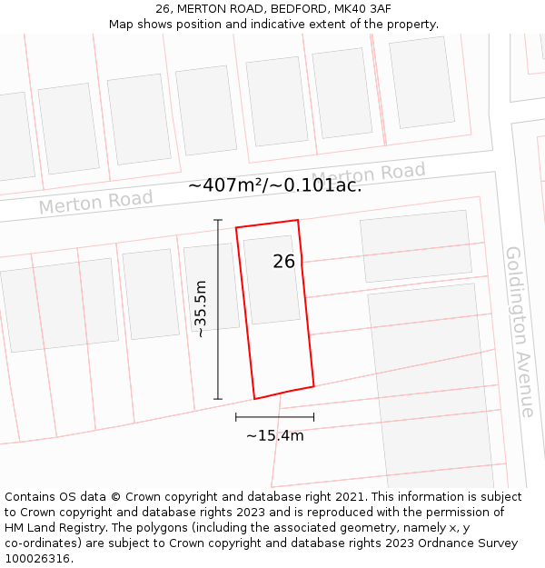 26, MERTON ROAD, BEDFORD, MK40 3AF: Plot and title map