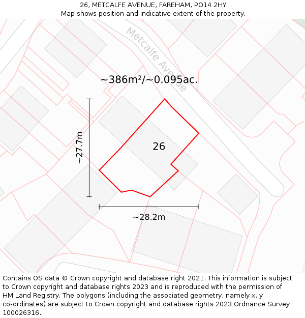 26, METCALFE AVENUE, FAREHAM, PO14 2HY: Plot and title map