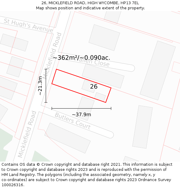 26, MICKLEFIELD ROAD, HIGH WYCOMBE, HP13 7EL: Plot and title map