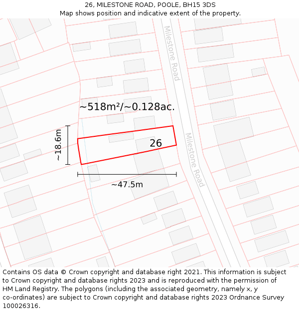 26, MILESTONE ROAD, POOLE, BH15 3DS: Plot and title map