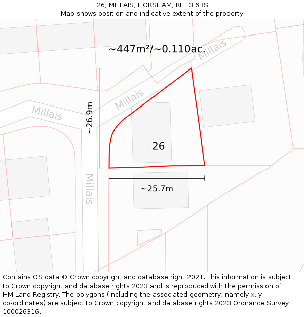 26, MILLAIS, HORSHAM, RH13 6BS: Plot and title map