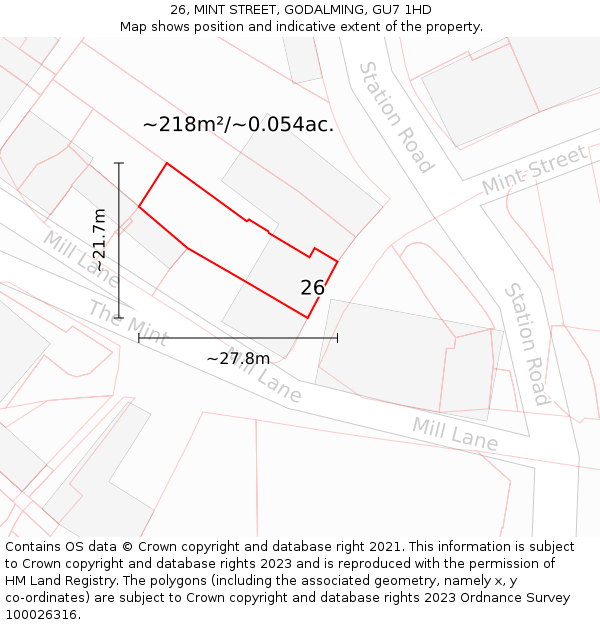26, MINT STREET, GODALMING, GU7 1HD: Plot and title map