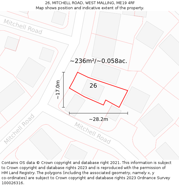 26, MITCHELL ROAD, WEST MALLING, ME19 4RF: Plot and title map