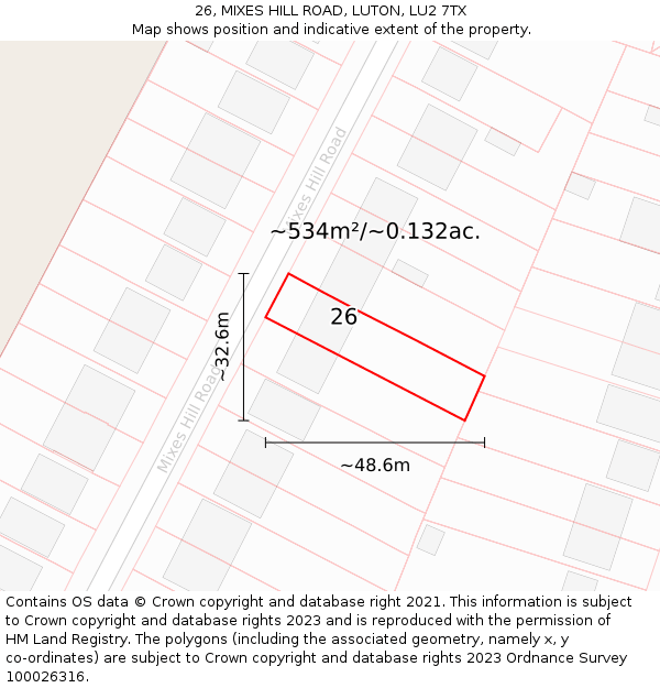26, MIXES HILL ROAD, LUTON, LU2 7TX: Plot and title map
