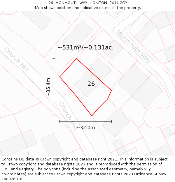 26, MONMOUTH WAY, HONITON, EX14 2GY: Plot and title map