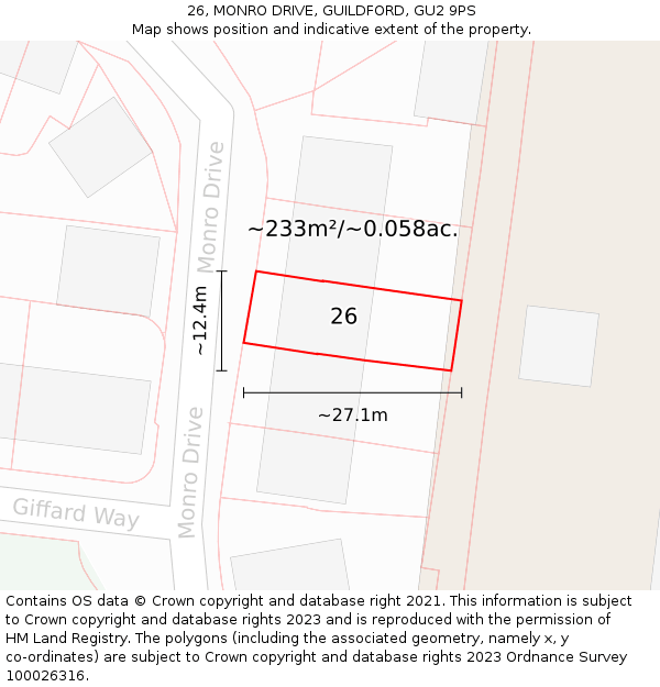 26, MONRO DRIVE, GUILDFORD, GU2 9PS: Plot and title map