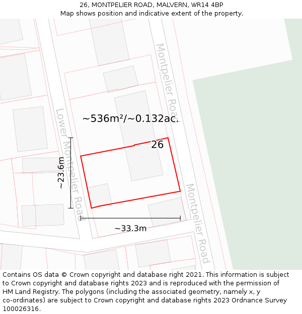 26, MONTPELIER ROAD, MALVERN, WR14 4BP: Plot and title map
