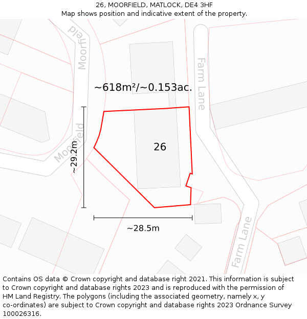 26, MOORFIELD, MATLOCK, DE4 3HF: Plot and title map