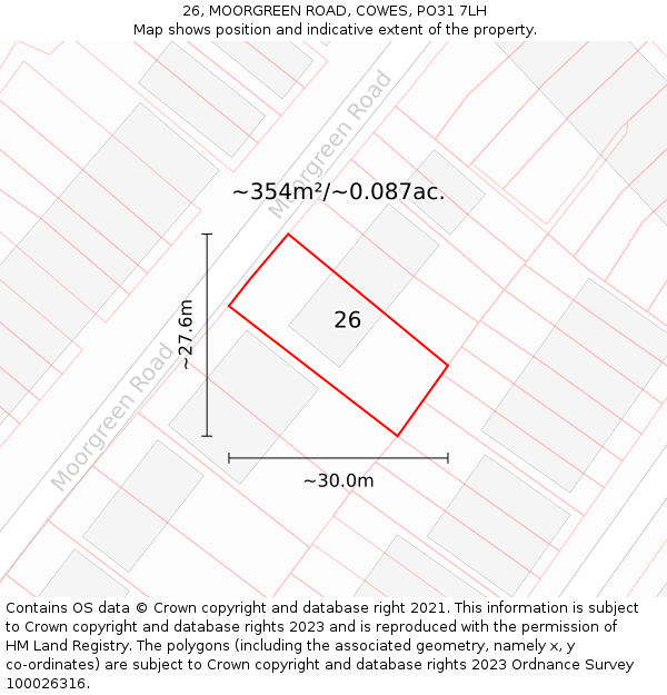 26, MOORGREEN ROAD, COWES, PO31 7LH: Plot and title map