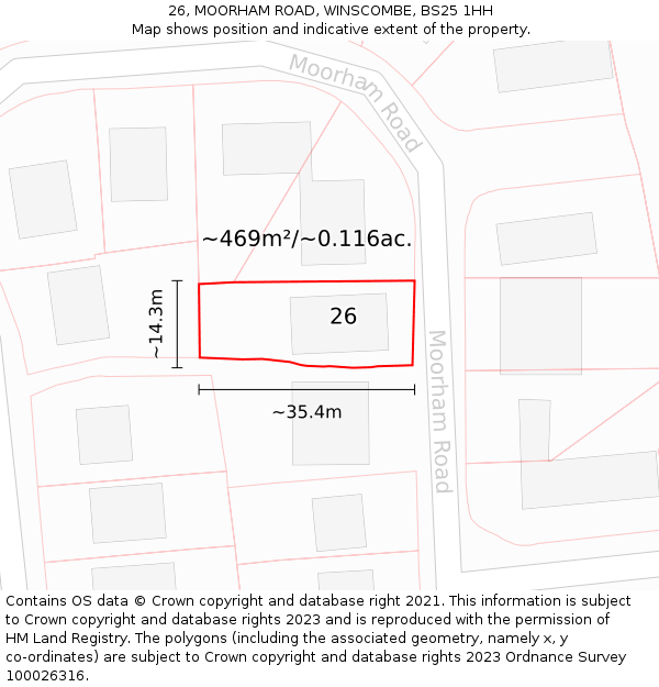 26, MOORHAM ROAD, WINSCOMBE, BS25 1HH: Plot and title map