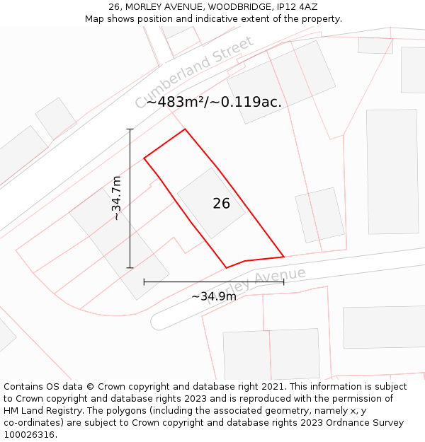 26, MORLEY AVENUE, WOODBRIDGE, IP12 4AZ: Plot and title map