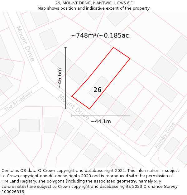 26, MOUNT DRIVE, NANTWICH, CW5 6JF: Plot and title map