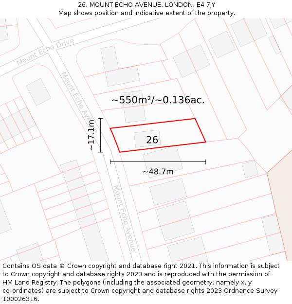 26, MOUNT ECHO AVENUE, LONDON, E4 7JY: Plot and title map