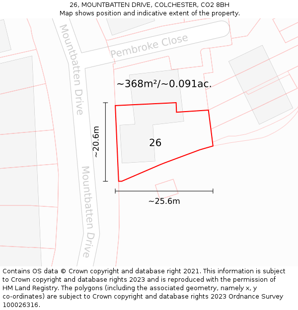 26, MOUNTBATTEN DRIVE, COLCHESTER, CO2 8BH: Plot and title map