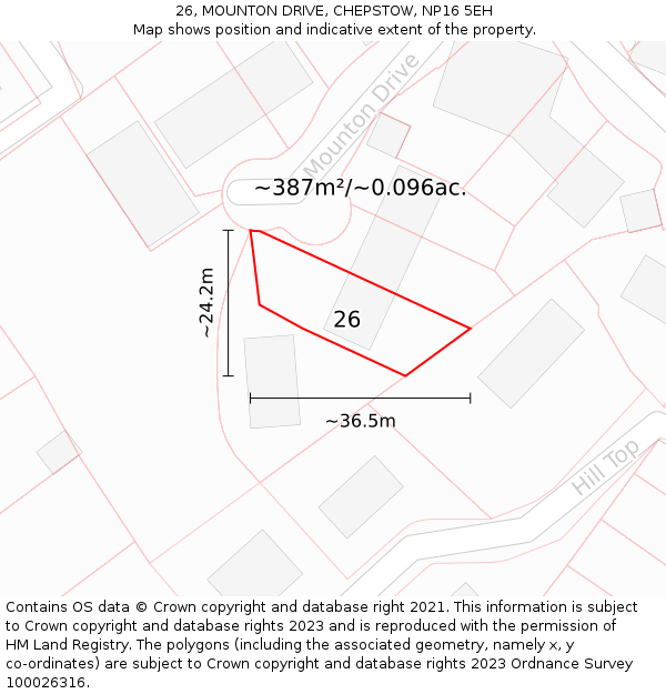 26, MOUNTON DRIVE, CHEPSTOW, NP16 5EH: Plot and title map