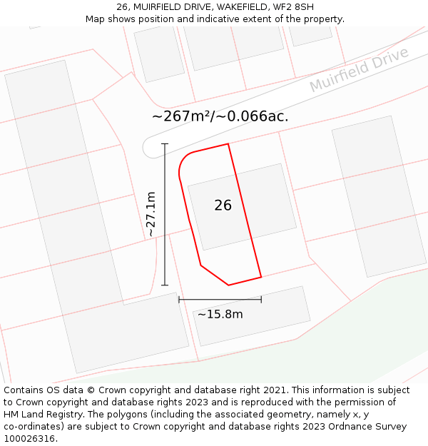 26, MUIRFIELD DRIVE, WAKEFIELD, WF2 8SH: Plot and title map