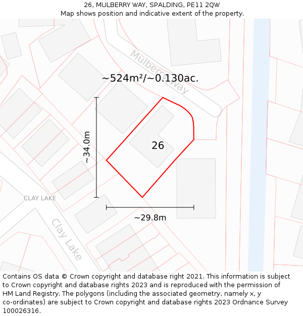 26, MULBERRY WAY, SPALDING, PE11 2QW: Plot and title map