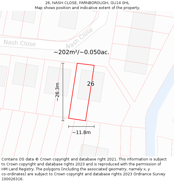 26, NASH CLOSE, FARNBOROUGH, GU14 0HL: Plot and title map