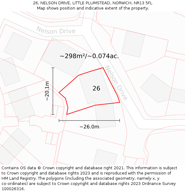 26, NELSON DRIVE, LITTLE PLUMSTEAD, NORWICH, NR13 5FL: Plot and title map