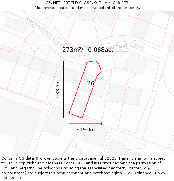 26, NETHERFIELD CLOSE, OLDHAM, OL8 4ER: Plot and title map