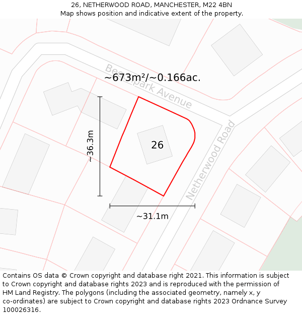 26, NETHERWOOD ROAD, MANCHESTER, M22 4BN: Plot and title map
