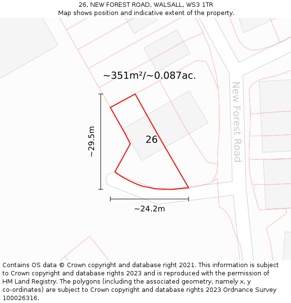 26, NEW FOREST ROAD, WALSALL, WS3 1TR: Plot and title map