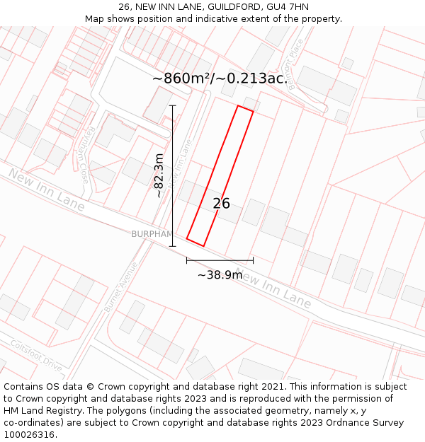 26, NEW INN LANE, GUILDFORD, GU4 7HN: Plot and title map