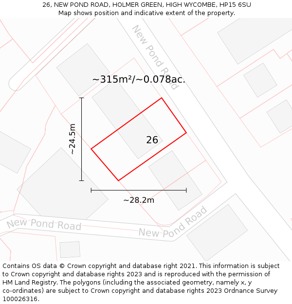 26, NEW POND ROAD, HOLMER GREEN, HIGH WYCOMBE, HP15 6SU: Plot and title map