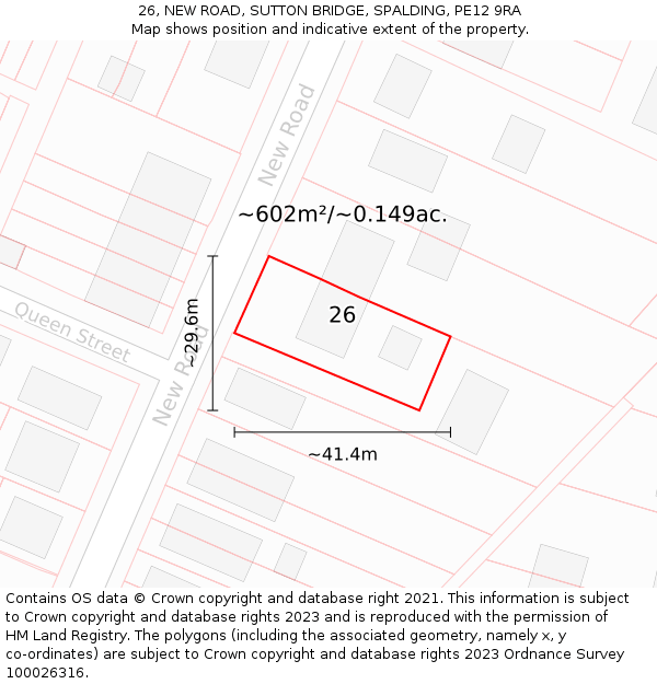 26, NEW ROAD, SUTTON BRIDGE, SPALDING, PE12 9RA: Plot and title map