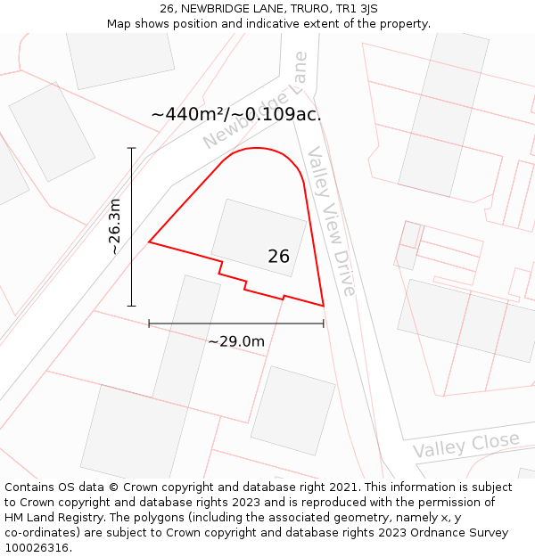 26, NEWBRIDGE LANE, TRURO, TR1 3JS: Plot and title map